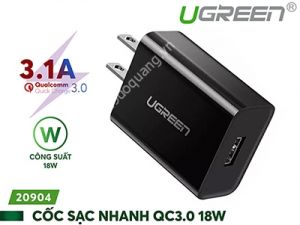 Sạc nhanh USB Quick Charge 3.0 màu đen 18W qc3.0 Ugreen 20904