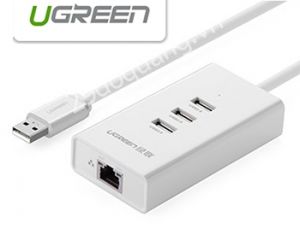 Bộ chia USB 2.0 ra 3 cổng usb + kèm cổng Mạng 10/100Mbps Chính hãng Ugreen 20259 cao cấp mà Trắng