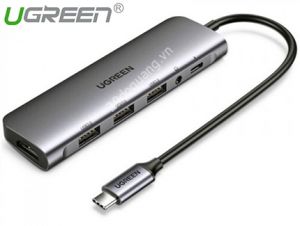 Thiết bị mở rộng 6 in 1 USB Type-C to HDMI/ Hub USB 3.0/ Audio 3.5mm/ Sạc PD Ugreen 80132 cao cấp
