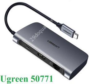 Bộ chuyển đổi USB Type-C to HDMI/ Hub USB 3.0/Lan Gigabit/ PD Ugreen 50771 chính hãng