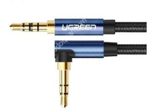 Cáp audio âm thanh AUX 3.5mm bện Nylon bẻ góc 90 độ dài 0,5M Ugreen 60178 cao cấp (Blue)