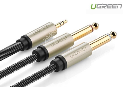 Cáp Audio 3,5mm to 2 đầu 6,5mm dài 1m chính hãng Ugreen 10613 mạ vàng cao cấp