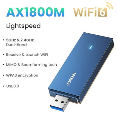 USB Wifi AX1800 Wi-Fi 6 1800Mbps Dual-Band 5G/2.4G Wireless Adapter Ugreen 90340 USB Wifi AX1800 Wi-Fi 6 1800Mbps Dual-Band 5G/2.4G Wireless Adapter Ugreen 90340